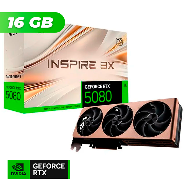Placa de Video MSI NVIDIA GeForce RTX 5080 INSPIRE 3X OC 16GB GDDR7