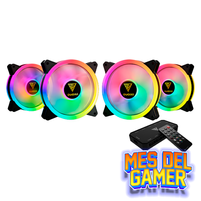 MES GAMER Cooler Fan KIT Gamdias Aeolus M2-1204R Black ARGB (4x120mm + Controladora + Remoto)