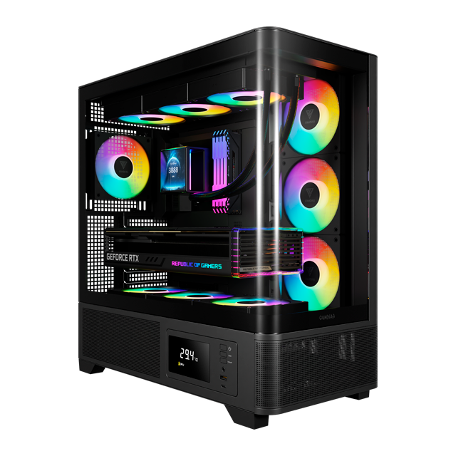 Gabinete Gamdias Atlas P2 CG Vidrio Templado Curvo LCD USB Type-C 4x12cm ARGB