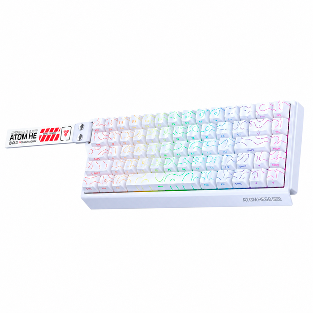 Teclado Fantech Atom HE68 PRO MK922 Topo White RGB Wireless Magnético 65% Switch Emerald Inglés