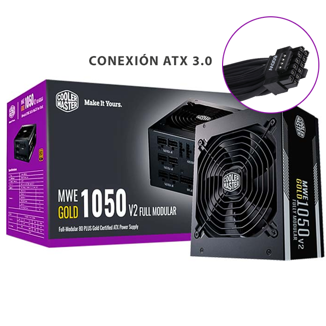 Fuente Cooler Master MWE 1050W V2 80 Plus Gold FMOD ATX 3.0 Full Modular S/Cable