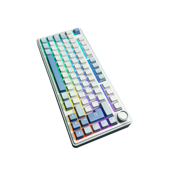 Teclado Aula F75 Wireless Blue White Dark Mecánico 75% Rainbow RGB Switch Reaper Español