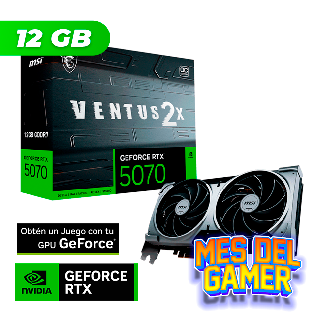 MES GAMER Placa de Video MSI NVIDIA GeForce RTX 5070 VENTUS 2X OC 12Gb GDDR7