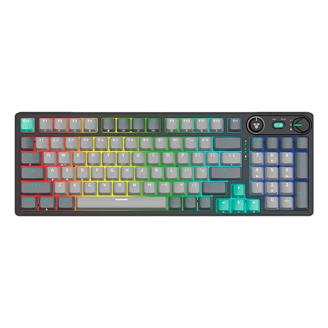 Teclado Fantech Atom PRO96 MK914 RGB Saturn Grey Wireless Bluetooth Mecánico 96% Swtich Red