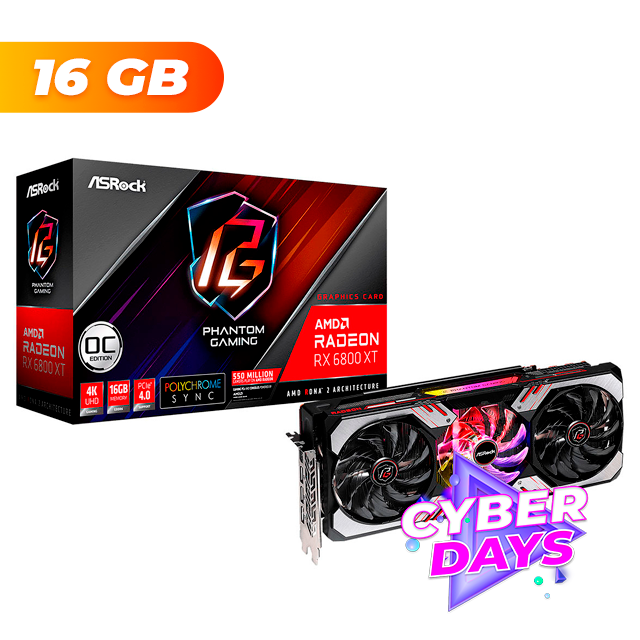 CYBER DAYS Placa de Video AsRock Radeon RX 6800 XT Phantom Gaming D OC 16Gb GDDR6