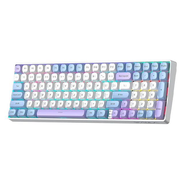 Teclado Aula S100 PRO White Blue Light Purple Mecánico 95% RGB Rainbow Switch Brown