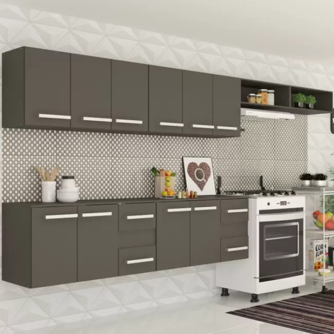 Cozinha Completa àgata 10 Portas 4 Gavetas Preto Fosco - Panorama Móveis