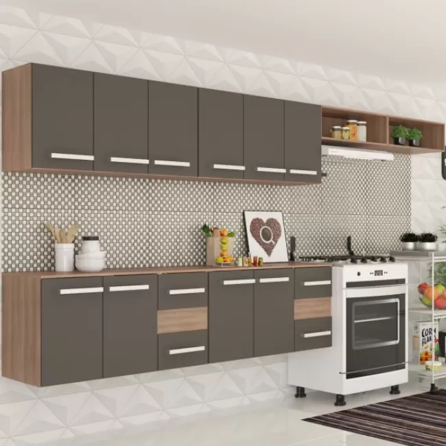 Cozinha Completa ágata 10 Portas 4 Gavetas Castanho/Preto - Panorama Móveis