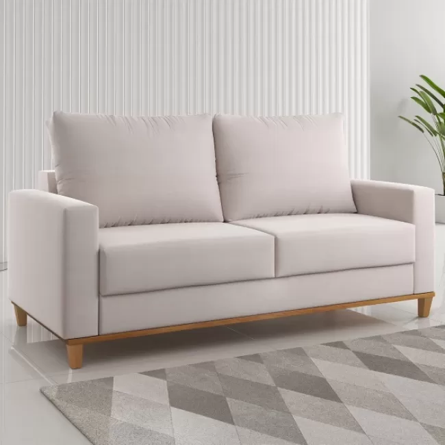 Sofá 2 Lugares Tamires Linho Amêndoa - Pnr Móveis