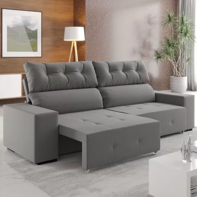 Sofá 4 Lugares Reclinável e Retrátil - Cinza - Dalla Casa