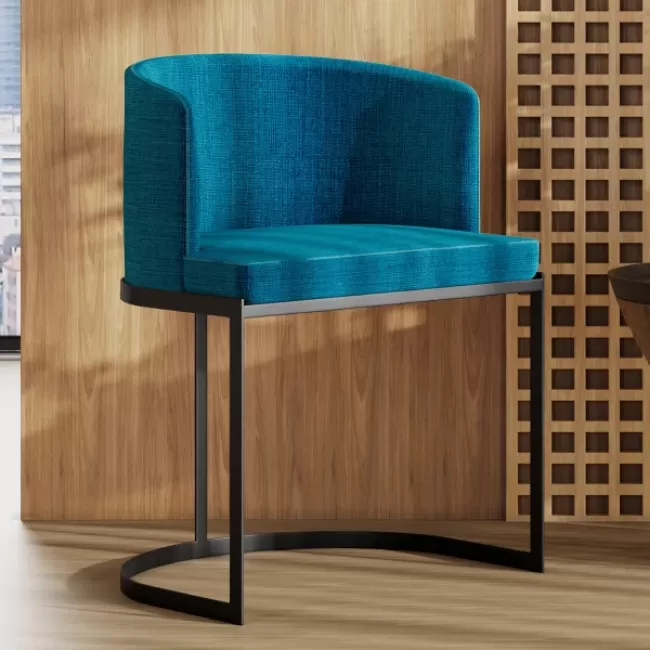 Poltrona M01 Preto/Linho Jeans Azul 3960 - Mais Decor