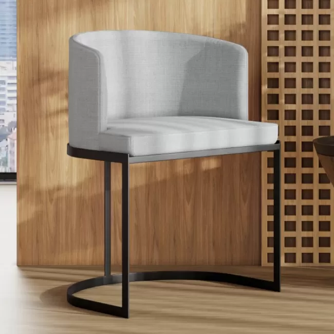 Poltrona M01 Preto/Linho Cinza 3960 - Mais Decor