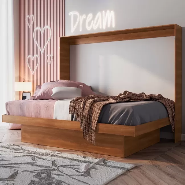 Cama de Casal Latino Articulável com Mesa de Estudos Nogal - Marrom