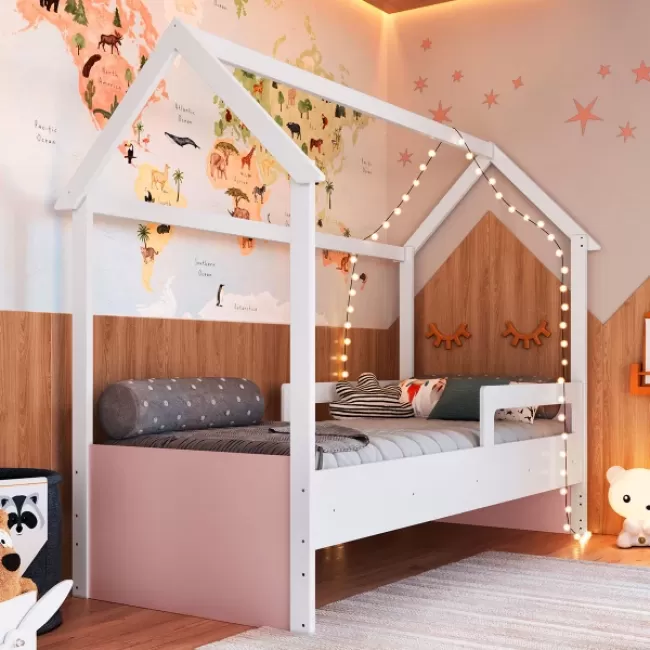 Cama Infantil Montessoriana - Rosa/Branco