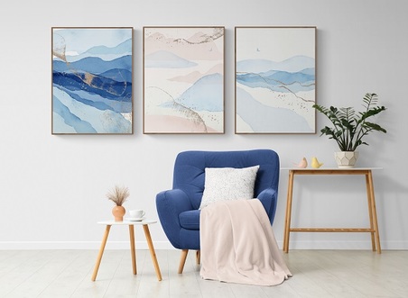 * quadro aquarela azul a glitter m-champagne 62x82cm