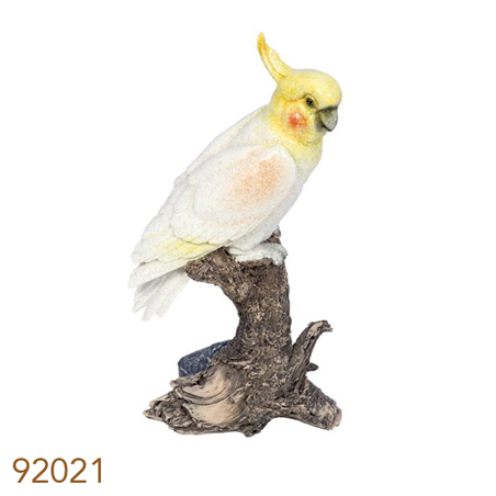 estatua passaro branco/amarelo galho m  25x15x9cm