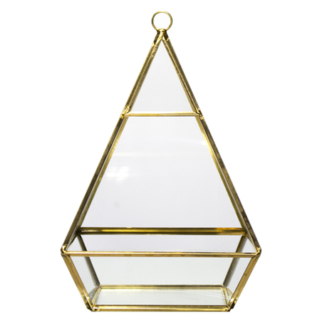 pirÂmide metal vidro dourado 20x13,5x13,5cm