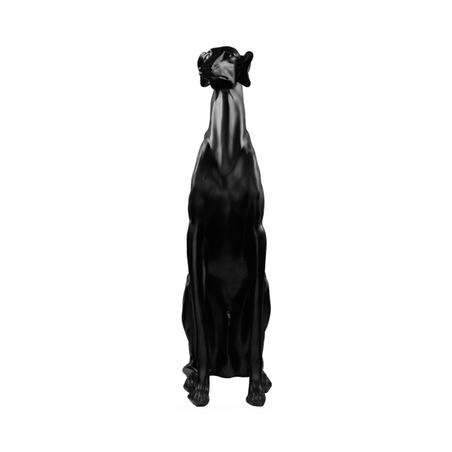 escultura resina cachorro galgo preto 74x16x30cm
