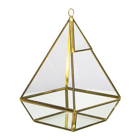 pirÂmide metal vidro dourado 20x13,5x13,5cm