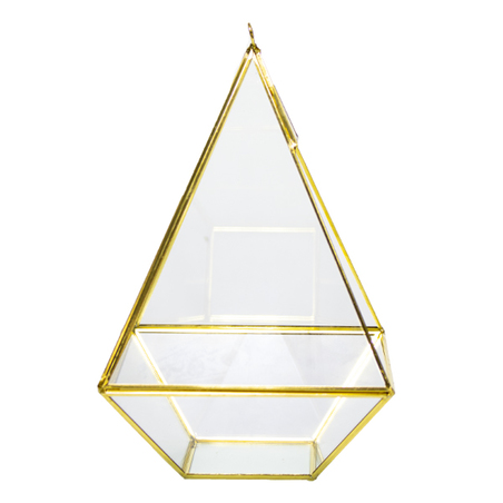 pirÂmide metal vidro dourado 27x16,5x16,5cm