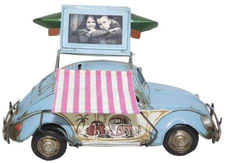 fusca azul metal porta retrato e cofre  26x11x14cm
