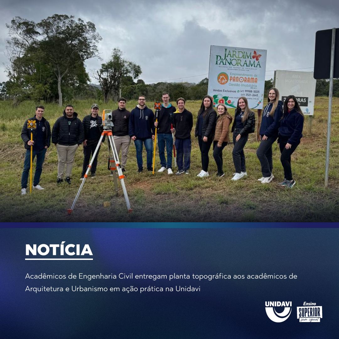 Acadêmicos de Engenharia Civil entregam planta topográfica aos acadêmicos de Arquitetura e Urbanismo em ação prática na Unidavi