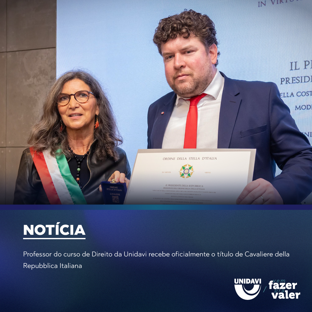Professor do curso de Direito da Unidavi recebe oficialmente o título de Cavaliere della Repubblica Italiana