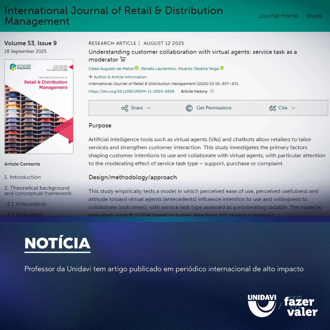 Professor da Unidavi tem artigo publicado em periódico internacional de alto impacto