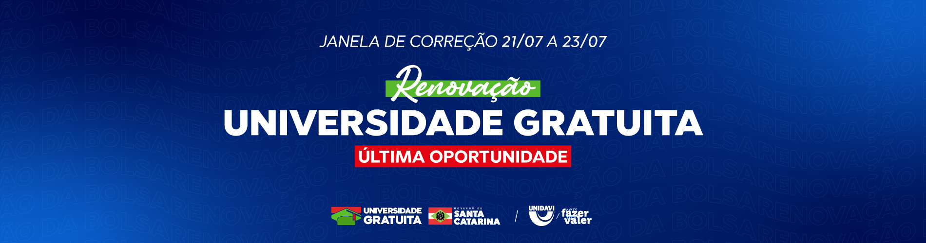 Janela de Correção | Renovação Universidade Gratuita