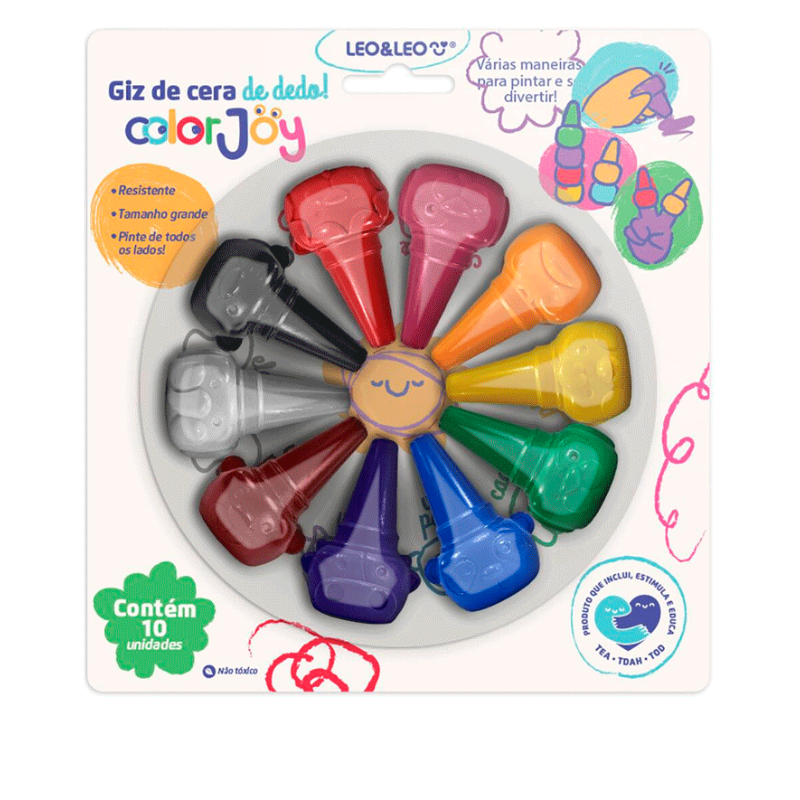 GIZ DE CERA DE DEDO C/10 CORES COLOR JOY  - LEO