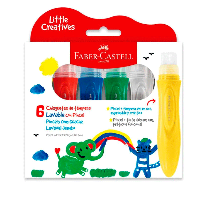 PINCEIS COM GUACHE C/06 CORES 24ML F.CASTELL