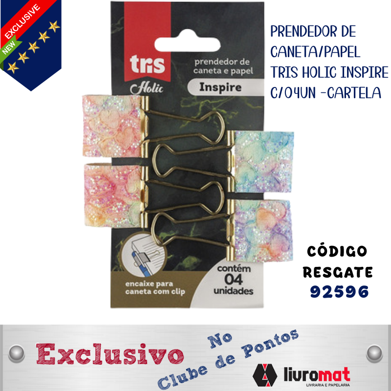 PRENDEDOR DE CANETA/PAPEL TRIS HOLIC INSPIRE C/04UN -CARTELA Código: 92596