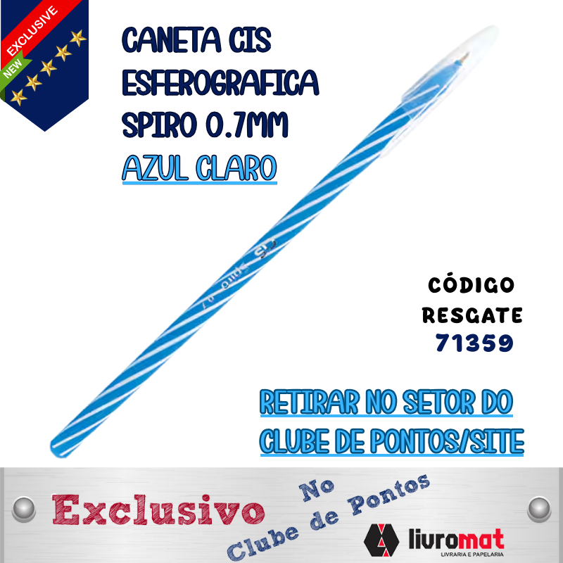 CANETA CIS ESFEROGRAFICA SPIRO 0.7MM AZUL CLARO