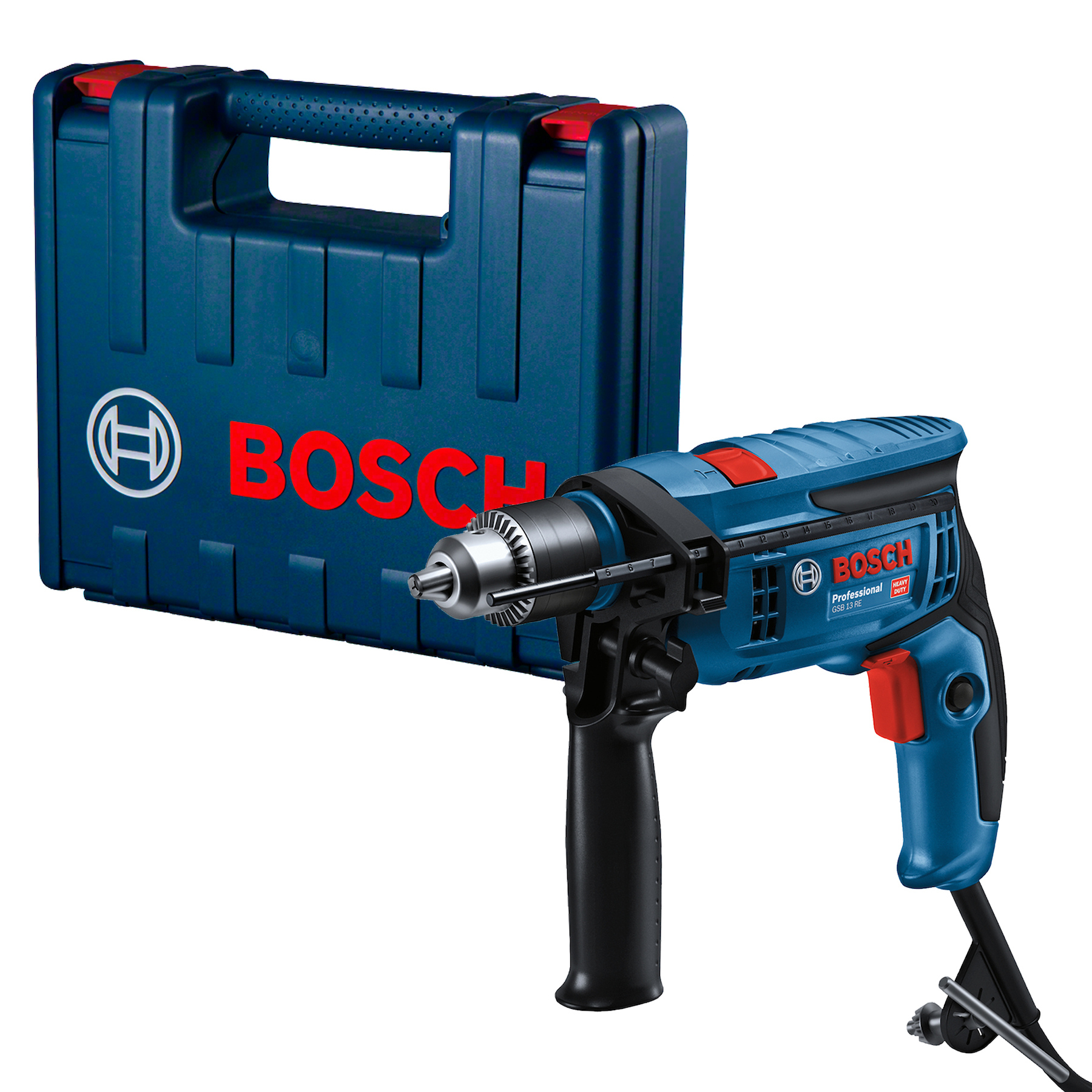Furadeira de Impacto Bosch com Maleta, Chave de Mandril, Empunhadura e Limitador de Profundidade 750W 1 GSB 13 RE 220V