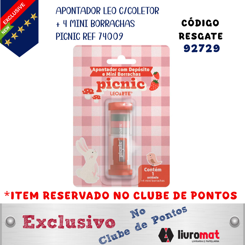 APONTADOR LEO C/COLETOR + 4 MINI BORRACHAS PICNIC REF 74009