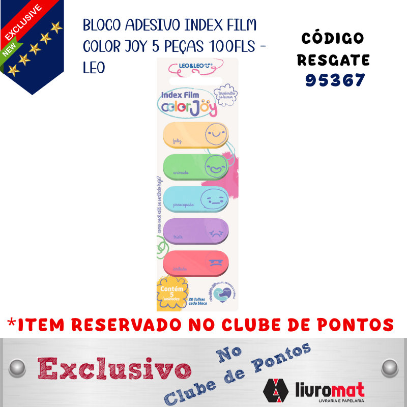 BLOCO ADESIVO INDEX FILM COLOR JOY 5 PEÇAS 100FLS - LEO