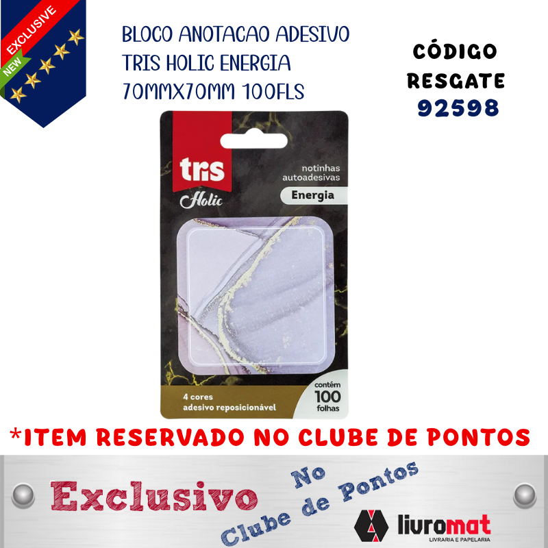 BLOCO ANOTACAO ADESIVO TRIS HOLIC ENERGIA 70MMX70MM 100FLS 