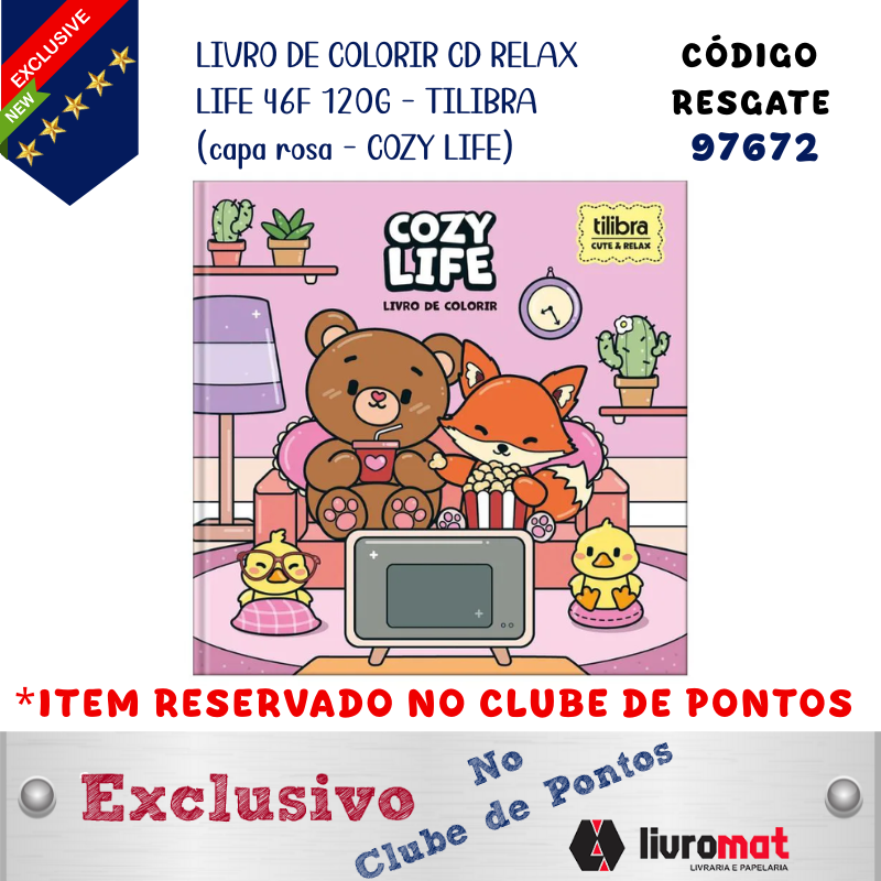 LIVRO DE COLORIR CD RELAX LIFE 46F 120G - TILIBRA (capa rosa - COZY LIFE)