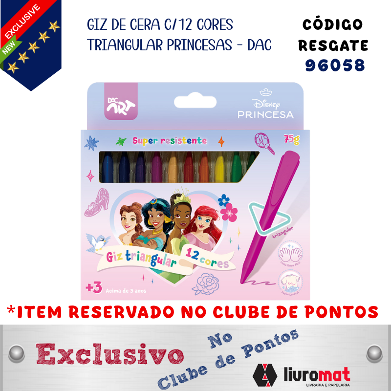GIZ DE CERA C/12 CORES TRIANGULAR PRINCESAS - DAC
