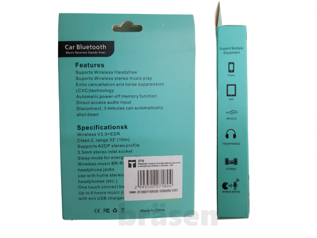 Bluetooth P2 Receptor Auxilar Carro Som Audio Stereo Sem Fio - BRÄSEN ONLINE