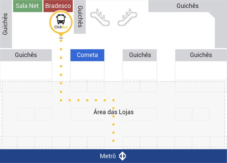 Mapa do quiosque ClickBus na estação Tiete