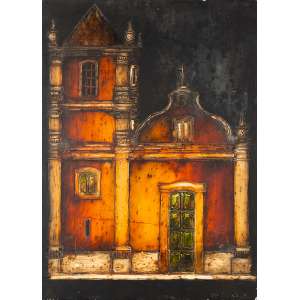 <b>FRANCISCO OSWALD - Fachada de Igreja</b><br><br>óleo s/ chapa de madeira industrializada, ass. inf. dir. <br>55 x 40 cm