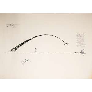 <b>NIEMEYER, Oscar - Croqui do Projeto do Monumento “Tortura Nunca Mais”</b><br><br>serigrafia impressa s/ papel, ass. inf. dir., com indicação PA inf. esq. e texto do autor lat. dir.<br>(década de 1990)<br>70 x 100 cm
