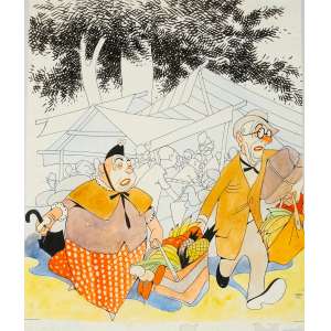 <b>J. CARLOS - Feira (Capa da revista “Careta”)</b><br><br>aquarela e nanquim s/ papel, ass. inf. dir.<br>acompanha revista Careta<br>40,5 x 34 cm