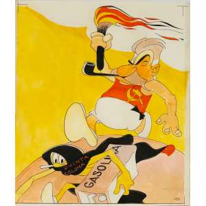 <b>J. CARLOS - Quinta Coluna Gasolina (Capa da revista “Careta”)</b><br><br>aquarela e nanquim s/ papel, ass. inf. dir. e tit. na parte inf.<br>acompanha revista Careta<br>37,5 x 32,5 cm