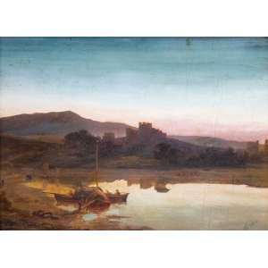 <b>JAMES BAKER PYNE - Whitby Avon 19th Century</b><br><br>óleo s/ tela, ass. inf. dir., com indicação de autoria e tit. em placa anexada na moldura<br>26,5 x 36 cm