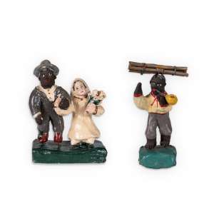 <b>AUTOR NÃO IDENTIFICADO - Lenhador e Noivos</b><br><br>conjunto de duas esculturas em barro cozido e policromado<br>lenhador: 15 x 8 x 8 cm <br>noivos: 14 x 6 x 11 cm