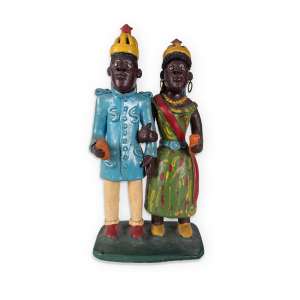 <b>ZÉ CABOCLO - Casal do Maracatu</b><br><br>escultura em barro cozido e policromado com detalhes em metal, ass. no verso da base<br>21,5 x 12,5 x 7 cm