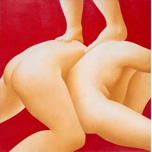 <b>CHECCACCI, Pietrina - Malabarismos</b><br><br>vinil s/ tela, ass., dat. 1975, tit. e sit. Rio de Janeiro no verso<br>100 x 100 cm