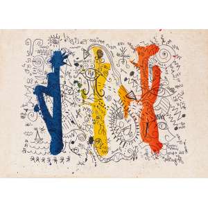 <b>JOSÉ ROBERTO AGUILAR - Sem Título</b><br><br>serigrafia em cores impressa s/ papel, ass., dat. 1980 inf. dir. e com inscrição ilegível centro inf. 50 x 70 cm